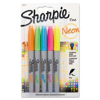 SANFORD Neon Permanent Markers, Assorted, 5/Pack