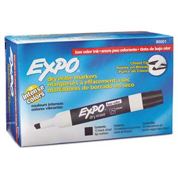 SANFORD Low Odor Dry Erase Marker, Chisel Tip, Black, Dozen