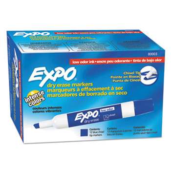 SANFORD Low Odor Dry Erase Marker, Chisel Tip, Blue, Dozen