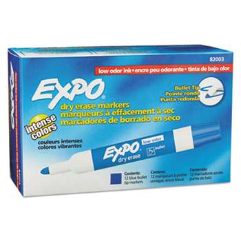 SANFORD Low Odor Dry Erase Marker, Bullet Tip, Blue, Dozen