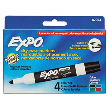 SANFORD Low Odor Dry Erase Marker, Bullet Tip, Assorted, 4/Set