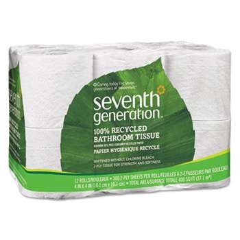 SEVENTH GENERATION 100% Recycled Bathroom Tissue, 2-Ply, White, 300 Sheets/Roll, 12/Pack