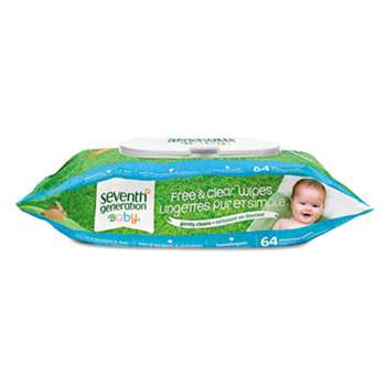 SEVENTH GENERATION Free & Clear Baby Wipes, Unscented, White, 64/Pack