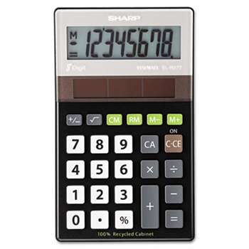 SHARP ELECTRONICS EL-R277BBK Recycled Series Handheld Calculator, 8-Digit LCD