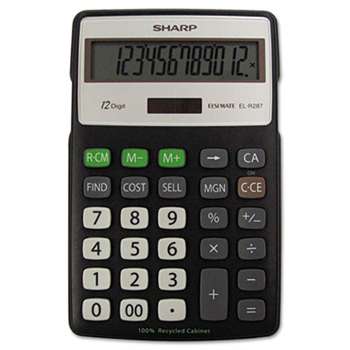 SHARP ELECTRONICS EL-R287BBK Recycled Series Calculator w/Kickstand, 12-Digit LCD