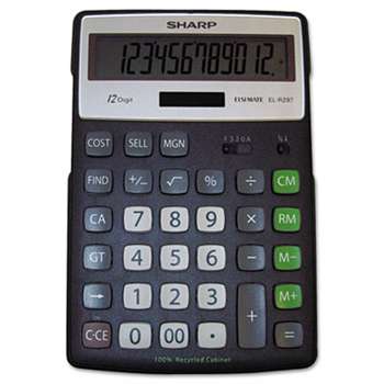 SHARP ELECTRONICS EL-R297BBK Recycled Series Calculator w/Kickstand, 12-Digit LCD