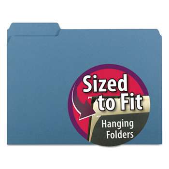 SMEAD MANUFACTURING CO. Interior File Folders, 1/3 Cut Top Tab, Letter, Blue, 100/Box