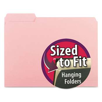 SMEAD MANUFACTURING CO. Interior File Folders, 1/3 Cut Top Tab, Letter, Pink, 100/Box