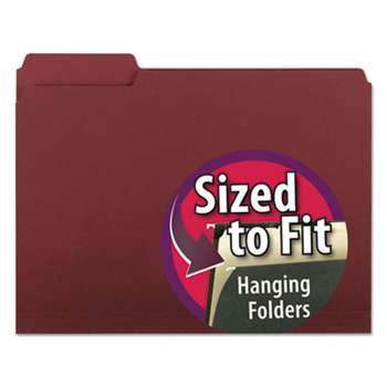 SMEAD MANUFACTURING CO. Interior File Folders, 1/3 Cut Top Tab, Letter, Maroon, 100/Box