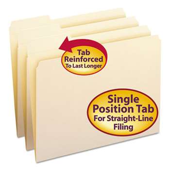 SMEAD MANUFACTURING CO. File Folder, 1/3 Cut First Position, Reinforced Top Tab, Letter, Manila, 100/Box