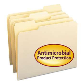 SMEAD MANUFACTURING CO. Antimicrobial One-Ply File Folders, 1/3 Cut Top Tab, Letter, Manila, 100/Box