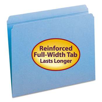 SMEAD MANUFACTURING CO. File Folders, Straight Cut, Reinforced Top Tab, Letter, Blue, 100/Box