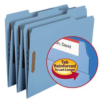 SMEAD MANUFACTURING CO. Folders, Two Fasteners, 1/3 Cut Assorted Top Tab, Letter, Blue, 50/Box