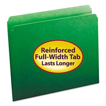 SMEAD MANUFACTURING CO. File Folders, Straight Cut, Reinforced Top Tab, Letter, Green, 100/Box