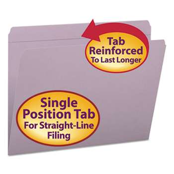 SMEAD MANUFACTURING CO. File Folders, Straight Cut, Reinforced Top Tab, Letter, Lavender, 100/Box