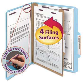 SMEAD MANUFACTURING CO. Pressboard Classification Folders, Letter, Four-Section, Blue, 10/Box