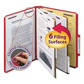 SMEAD MANUFACTURING CO. Pressboard Classification Folders, Letter, Six-Section, Bright Red, 10/Box