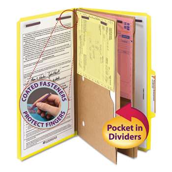SMEAD MANUFACTURING CO. Pressboard Folders with Two Pocket Dividers, Legal, Six-Section, Yellow, 10/Box