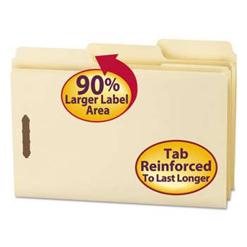 SMEAD MANUFACTURING CO. SuperTab File Folders with Fastener, 1/3 Cut, 11 Point, Legal, Manila, 50/Box