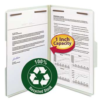SMEAD MANUFACTURING CO. Recycled Pressboard Fastener Folders, Legal, 1" Expansion, Gray/Green, 25/Box