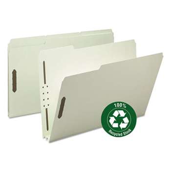SMEAD MANUFACTURING CO. Recycled Pressboard Fastener Folders, Legal, 2" Expansion, Gray/Green, 25/Box