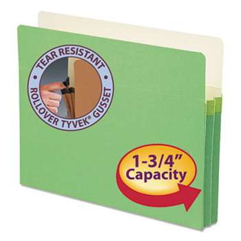 SMEAD MANUFACTURING CO. 1 3/4" Exp Colored File Pocket, Straight Tab, Letter, Green