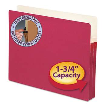 SMEAD MANUFACTURING CO. 1 3/4" Exp Colored File Pocket, Straight Tab, Letter, Red