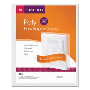 SMEAD MANUFACTURING CO. Poly String & Button Booklet Envelope, 11 5/8 x 9 3/4 x 1 1/4, Clear, 5/Pack