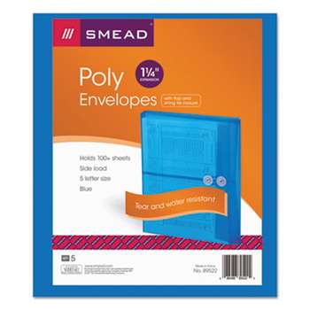 SMEAD MANUFACTURING CO. Poly String & Button Booklet Envelope, 9 3/4 x 11 5/8 x 1 1/4, Blue, 5/Pack