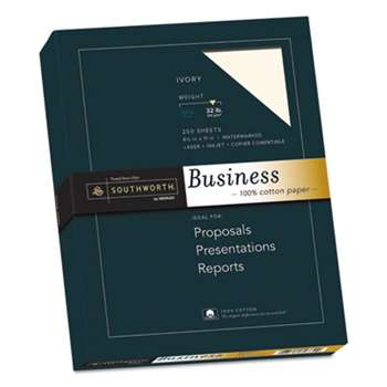 SOUTHWORTH CO. 100% Cotton Business Paper, Ivory, 32lb, 8 1/2 x 11, 250 Sheets