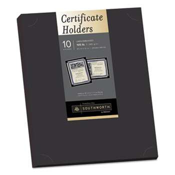 SOUTHWORTH CO. Certificate Holder, Black, 105lb Linen Stock, 12 x 9 1/2, 10/Pack