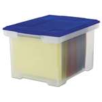 STOREX Plastic File Tote Storage Box, Letter/Legal, Snap-On Lid, Clear/Blue
