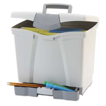 STOREX Portable File Storage Box w/Drawer, Letter, Latch, Black