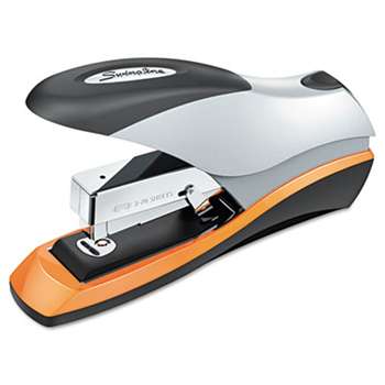 ACCO BRANDS, INC. Optima Desktop Staplers, Half Strip, 70-Sheet Capacity, Silver/Black/Orange