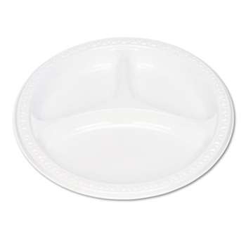 TABLEMATE PRODUCTS, CO. Plastic Dinnerware, Compartment Plates, 9" dia, White, 125/Pack