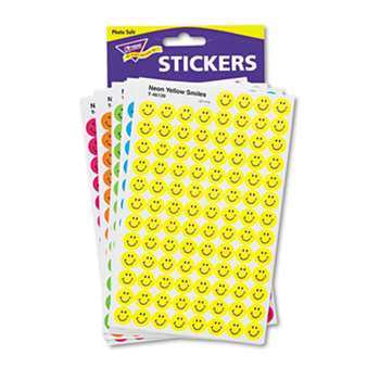 TREND ENTERPRISES, INC. SuperSpots and SuperShapes Sticker Variety Packs, Neon Smiles, 2,500/Pack