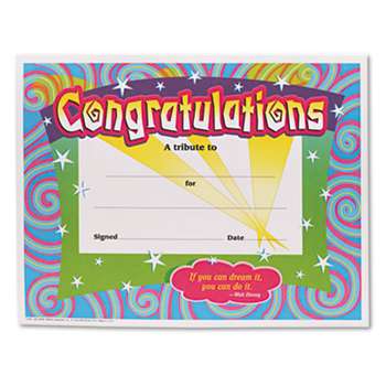 TREND ENTERPRISES, INC. Congratulations Certificates, 8-1/2 x 11, White Border, 30/Pack