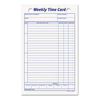 TOPS BUSINESS FORMS Employee Time Card, Weekly, 4 1/4 x 6 3/4, 100/Pack
