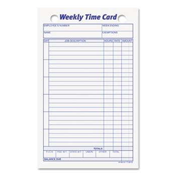 TOPS BUSINESS FORMS Employee Time Card, Weekly, 4 1/4 x 6 3/4, 100/Pack
