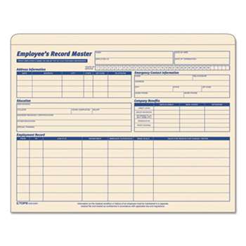 TOPS BUSINESS FORMS Employee Record Master File Jacket, 9 1/2 x 11 3/4, 10 Point Manila, 20/Pack