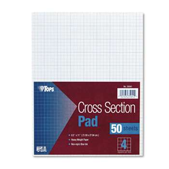 TOPS BUSINESS FORMS Cross Section Pads, 4 Squares, 8 1/2 x 11, White, 50 Sheets