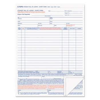 TOPS BUSINESS FORMS Bill of Lading,16-Line, 8-1/2 x 11, Three-Part Carbonless, 50 Forms