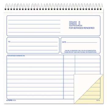 TOPS BUSINESS FORMS Spiralbound Service Invoices, 8 1/2 x 7-3/4, Two-Part Carbonless, 50 Sets/Book