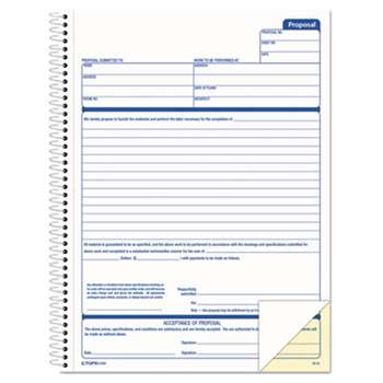TOPS BUSINESS FORMS Spiralbound Proposal Form Book, 8 1/2 x 11, Two-Part Carbonless, 50 Sets/Book