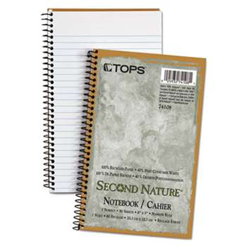 TOPS BUSINESS FORMS Second Nature Subject Wirebound Notebook, Narrow, 8 x 5, White, 80 Sheets