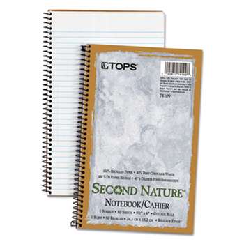 TOPS BUSINESS FORMS Second Nature Subject Wire Notebook, College/Medium, 9 1/2 x 6, White, 80 Sheets