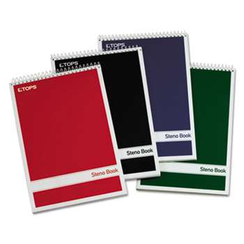 TOPS BUSINESS FORMS Steno Book w/Assorted Colored Covers, 6 x 9, White, 80 Sheets, 4 Pads/Pack