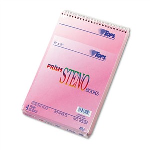 TOPS BUSINESS FORMS Prism Steno Books, Gregg, 6 x 9, Pink, 80 Sheets, 4 Pads/Pack