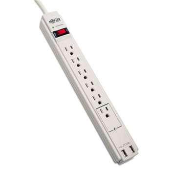 TRIPPLITE Protect It! Surge Suppressor, 6 Outlets, 6 ft Cord, 990 Joules, Cool Gray