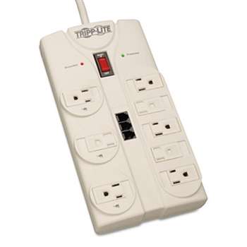 TRIPPLITE TLP808TEL Surge Suppressor, 8 Outlets, 8 ft Cord, 2160 Joules, Light Gray